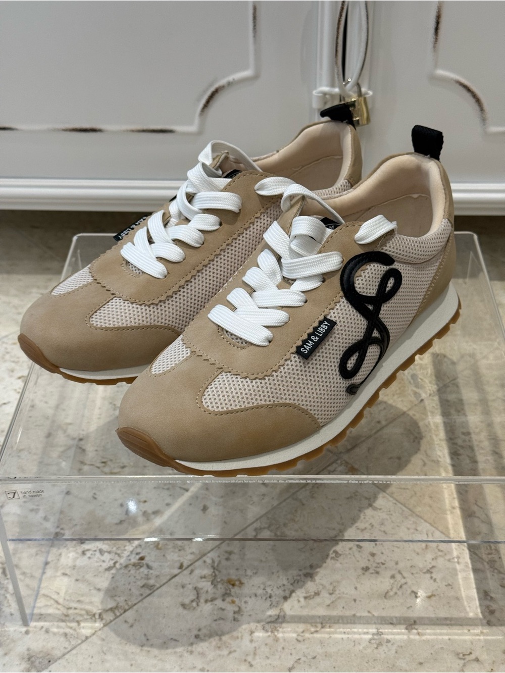 Sam & Libby Beige and White Women's Sneakers